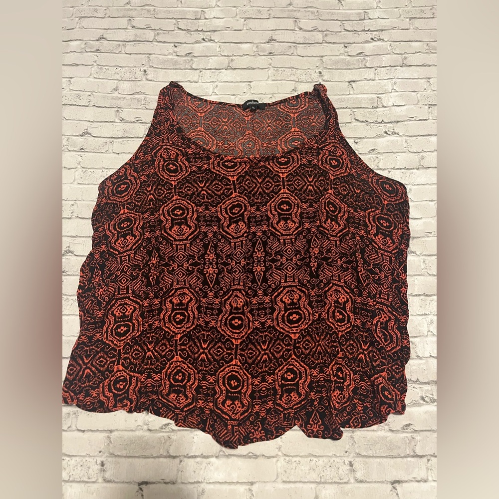 Ambiance Women's Black and Orange Patterned Tank Top Size 1XL